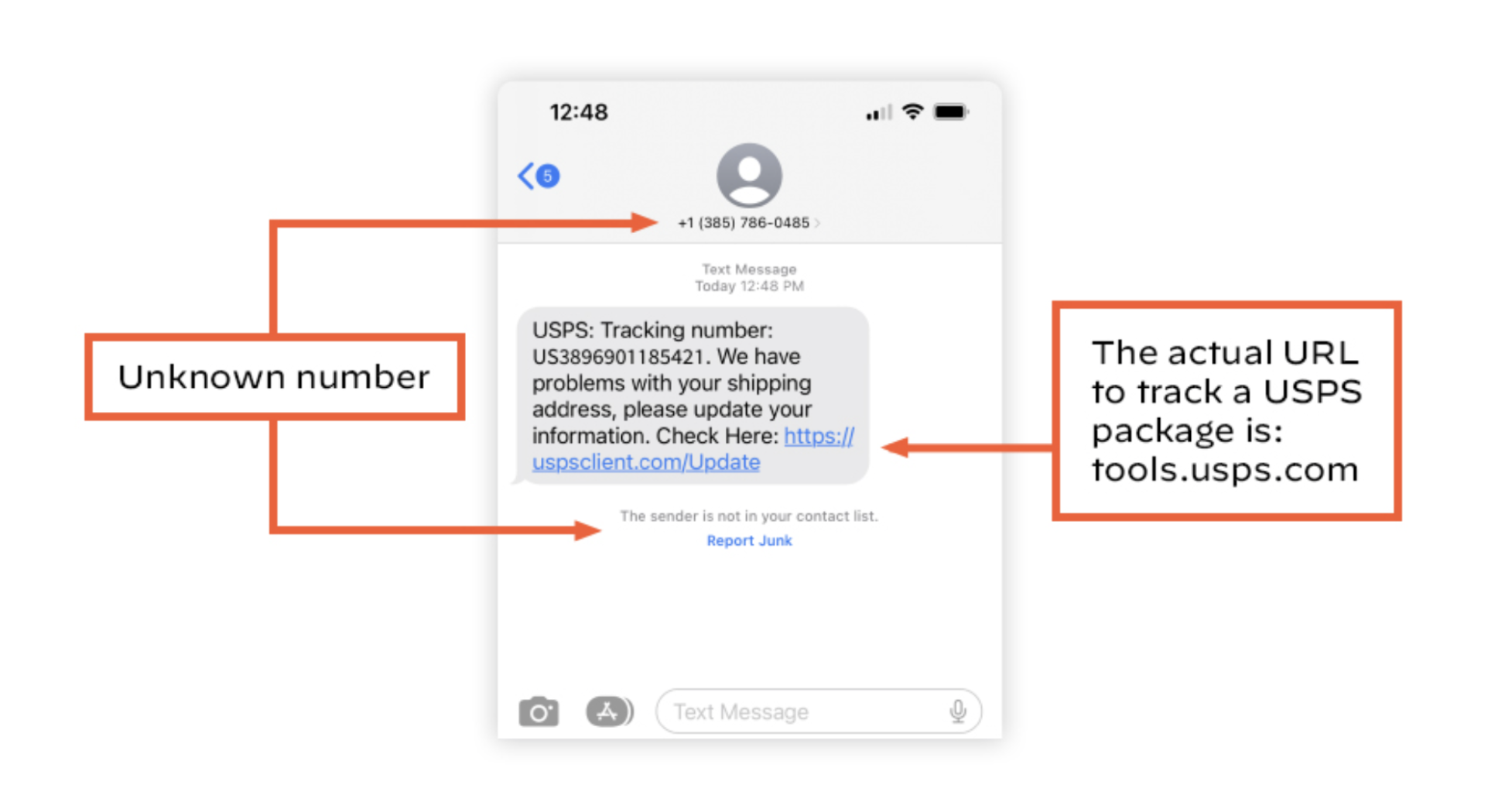 Screenshot of a smishing attempt