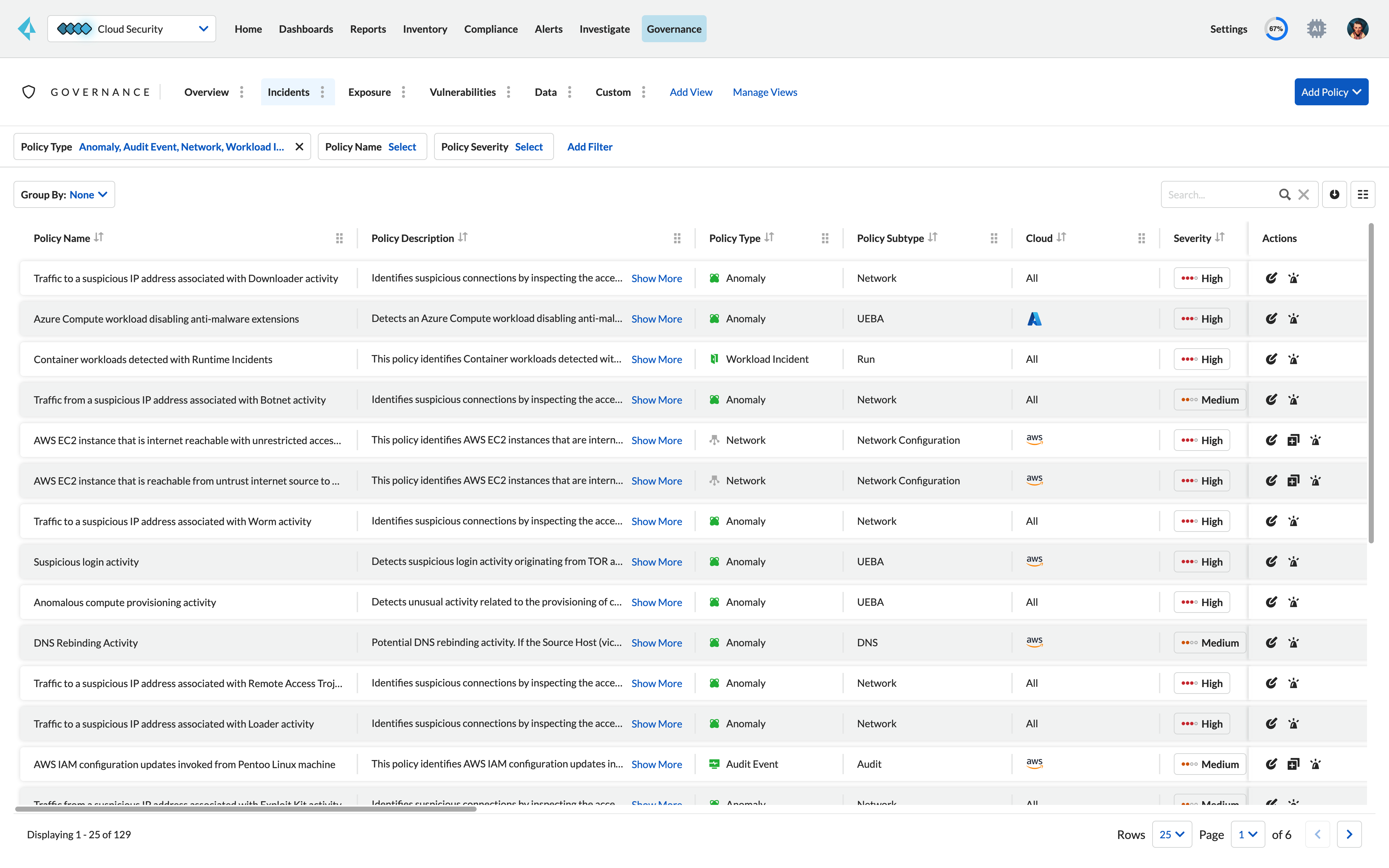 Threat intelligence-based threat detection policies